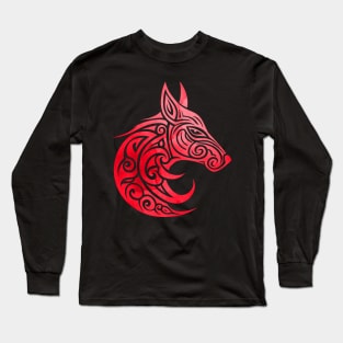 Celtic Nordic Fox Blood Red Watercolor Long Sleeve T-Shirt